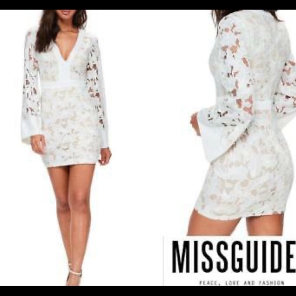 White Missguided Lace Floral Dress Size 4
